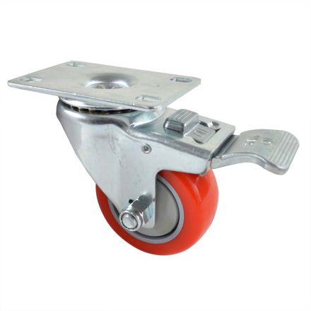 Big Horn 19786 Swivel Plate Wheel Casters Double Lock Stem Brake with Red Polyurethane Wheels, 220-Pound