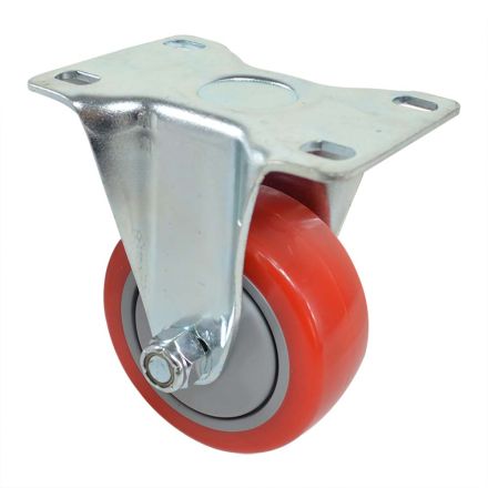 Big Horn 19788 Fixed Rigid Plate Wheel Casters with Red Polyurethane Wheels, 220-Pound