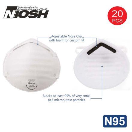 Big Horn 40351 N95 Disposable Dust Masks NIOSH-Certified Particulate Respirator for Cleaning, Construction, Woodworking & Mowing - (20-Pack)